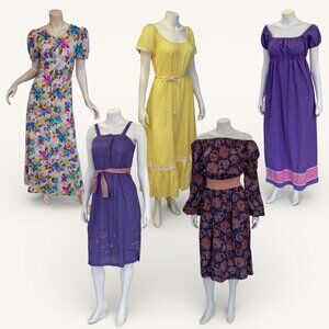Lot of 5 Vintage 1970s Bohemian Dresses – Small/Medium
